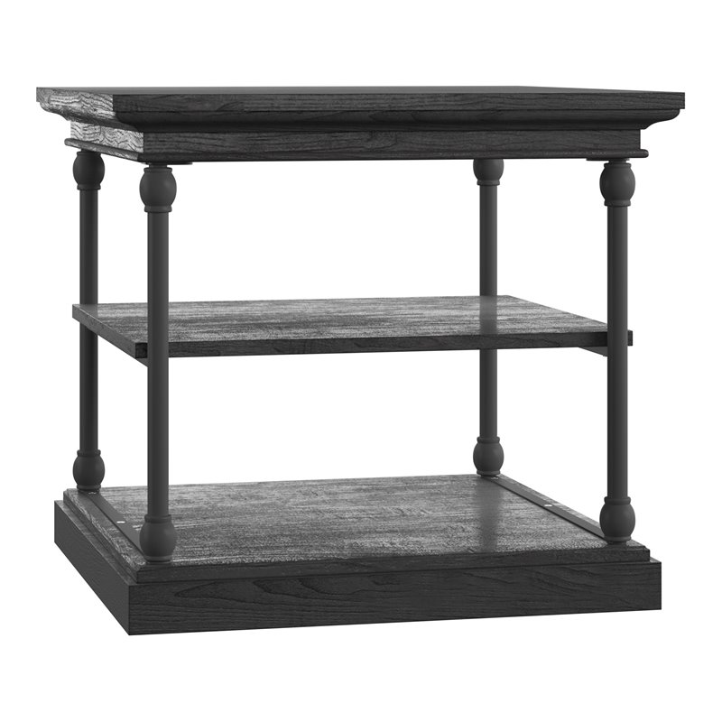 iNSPIRE Q Cornice Storage Transitional Metal & Wood Accent Table in Black