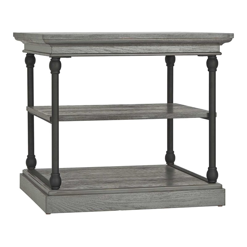 iNSPIRE Q Cornice Storage Transitional Metal & Wood Accent Table in Gray