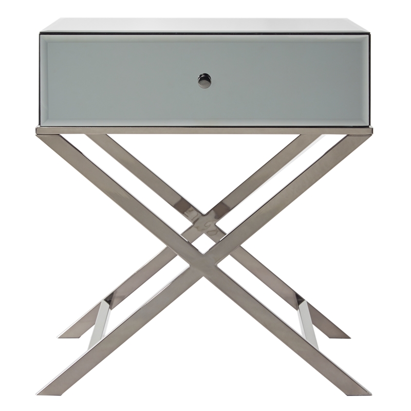iNSPIRE Q Beveled Mirror & Metal Accent Campaign Table in Black Nickel
