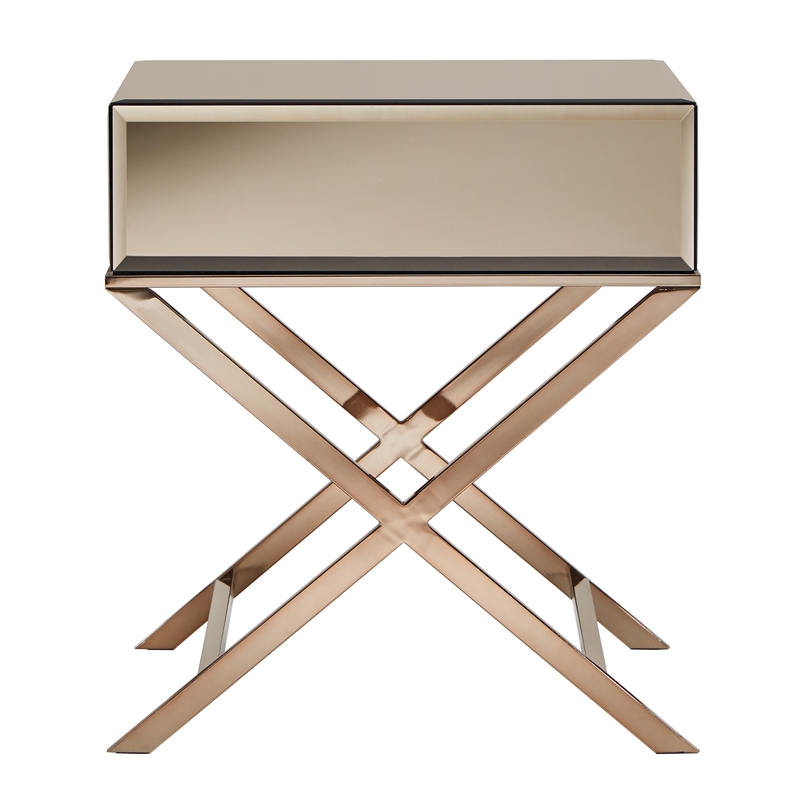 iNSPIRE Q Beveled Mirror & Metal Accent Campaign Table in Champagne Gold