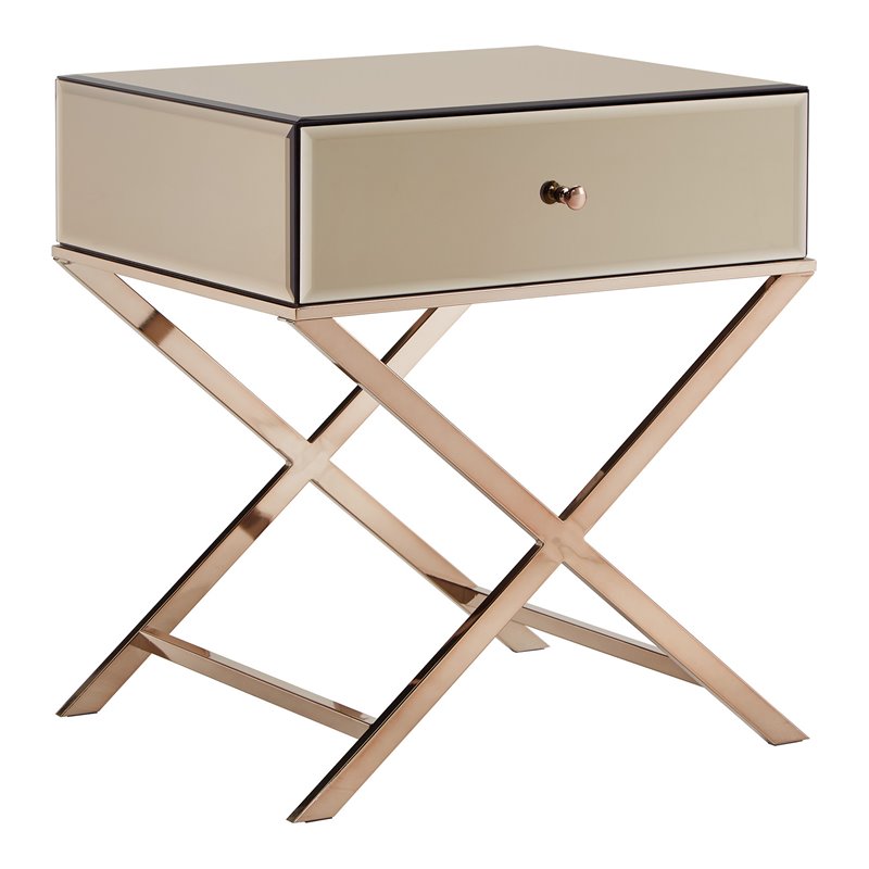 iNSPIRE Q Beveled Mirror & Metal Accent Campaign Table in Champagne Gold