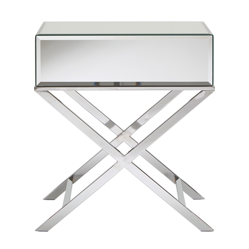 iNSPIRE Q X-Base Mirrored & Metal Accent Campaign Table in Chrome