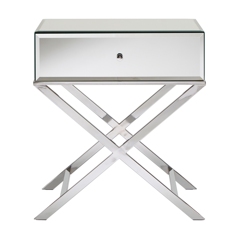 iNSPIRE Q X-Base Mirrored & Metal Accent Campaign Table in Chrome