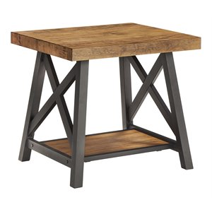 iNSPIRE Q X-Cross Base Metal & Wood End Table in Oak Brown/Black