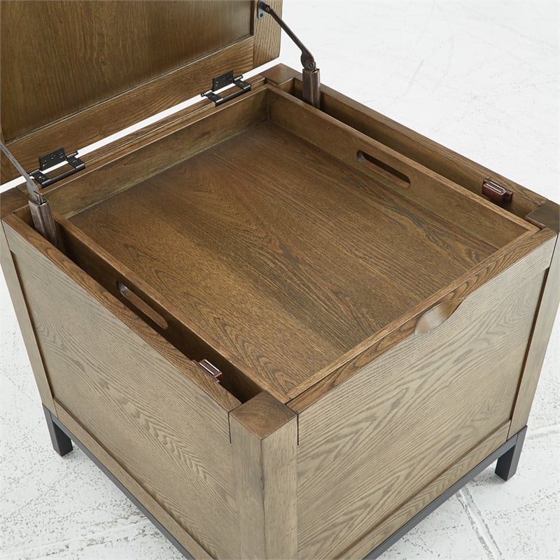 iNSPIRE Q Modern Wood Trunk End Table with Removable Tray in Oak Brown/Black