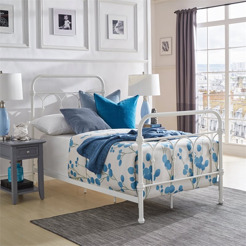 iNSPIRE Q Twin Size Casted Knot Metal Bed in Antique White