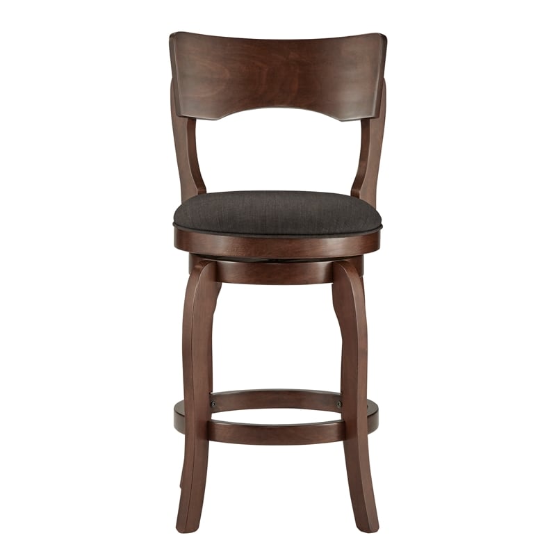 Swivel 24-inch Brown Counter Height Barstool - Dark Grey Linen by iNSPIRE Q