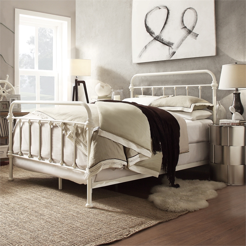 iNSPIRE Q Full Size Antique Graceful Victorian Metal Bed in Antique White