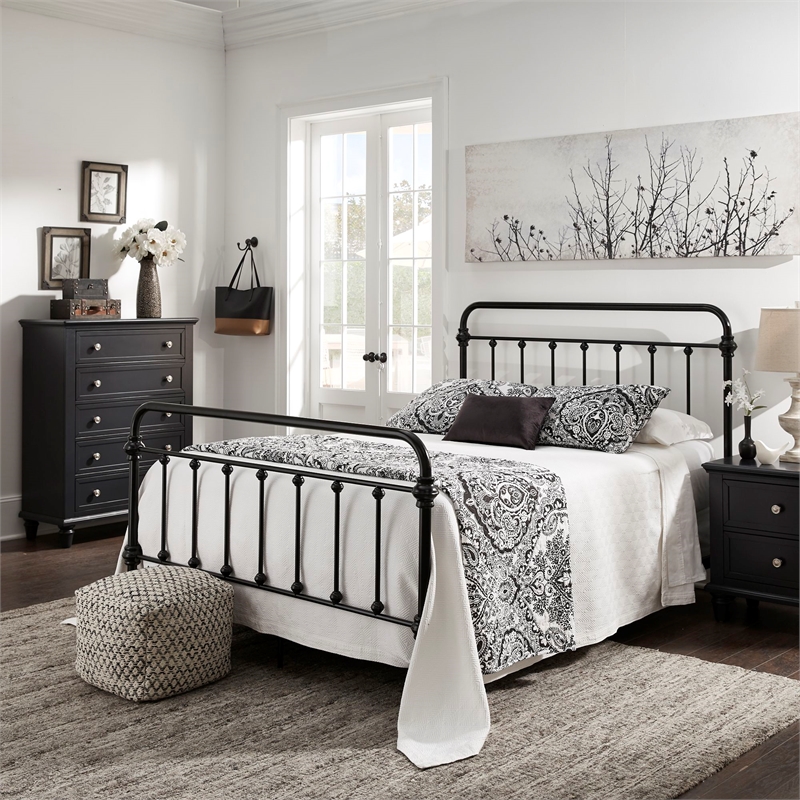 iNSPIRE Q Queen Size Farmhouse Antique Graceful Victorian Metal Bed in Black