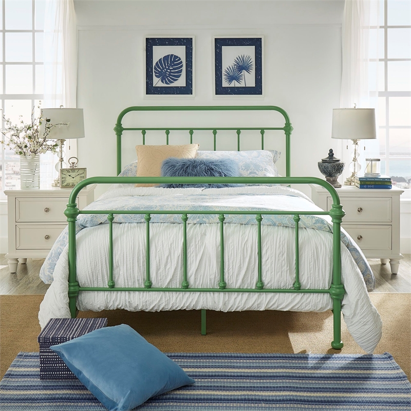 iNSPIRE Q Full Size Antique Graceful Victorian Metal Bed in Meadow Green