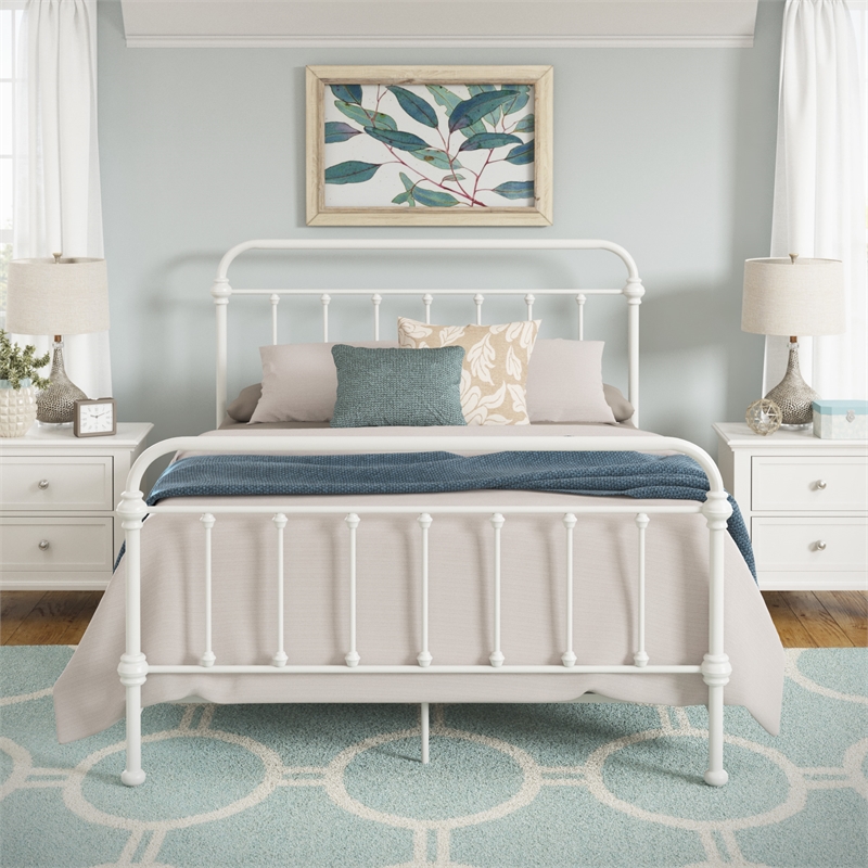 iNSPIRE Q Queen Size Antique Graceful Victorian Metal Bed in Antique White