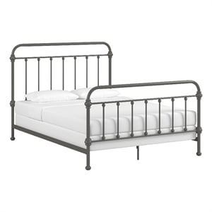 iNSPIRE Q Queen Size Antique Graceful Victorian Metal Bed in Frost Gray