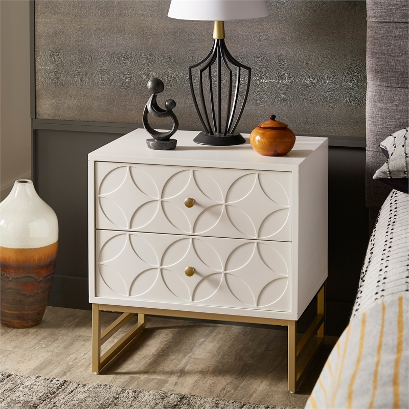 iNSPIRE Q Arched Diamond Metal and Engineered Wood End Table in White