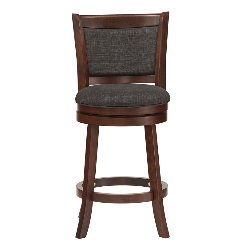 iNSPIRE Q Panel Back Linen Swivel Wood Counter Height Stool in Dark Grey/Cherry