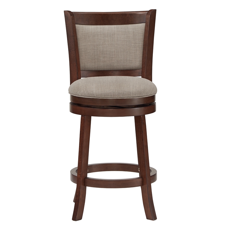 iNSPIRE Q Panel Back Linen Swivel Wood Counter Height Stool in Gray/Cherry