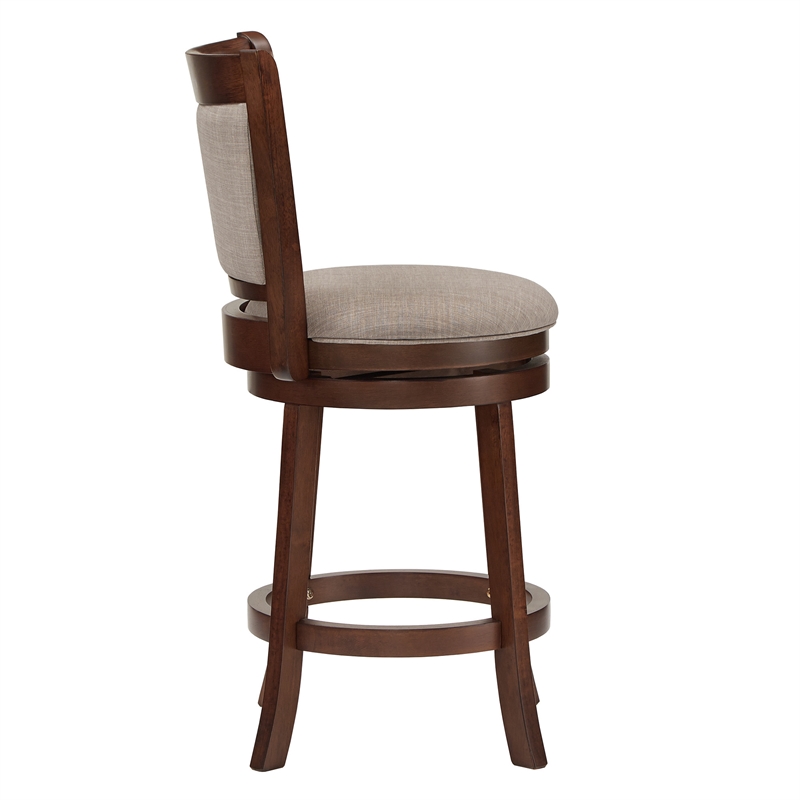 iNSPIRE Q Panel Back Linen Swivel Wood Counter Height Stool in Gray/Cherry