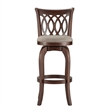 iNSPIRE Q Scroll Back Linen Swivel Wood Bar Stool in Gray/Cherry