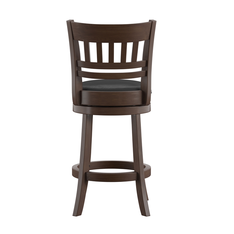 iNSPIRE Q Lattice Back PU Swivel Wood Counter Height Stool in Black/Dark Cherry