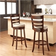 iNSPIRE Q Ladder Back Linen Swivel Wood Bar Stool in Beige/Dark Cherry