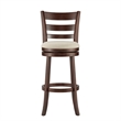 iNSPIRE Q Ladder Back Linen Swivel Wood Bar Stool in Beige/Dark Cherry