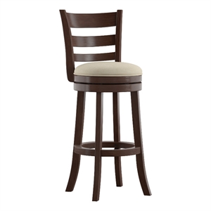 iNSPIRE Q Ladder Back Linen Swivel Wood Bar Stool in Beige/Dark Cherry