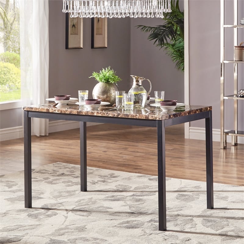 iNSPIRE Q Faux Marble Top and Metal Base Dining Table in Black Finish
