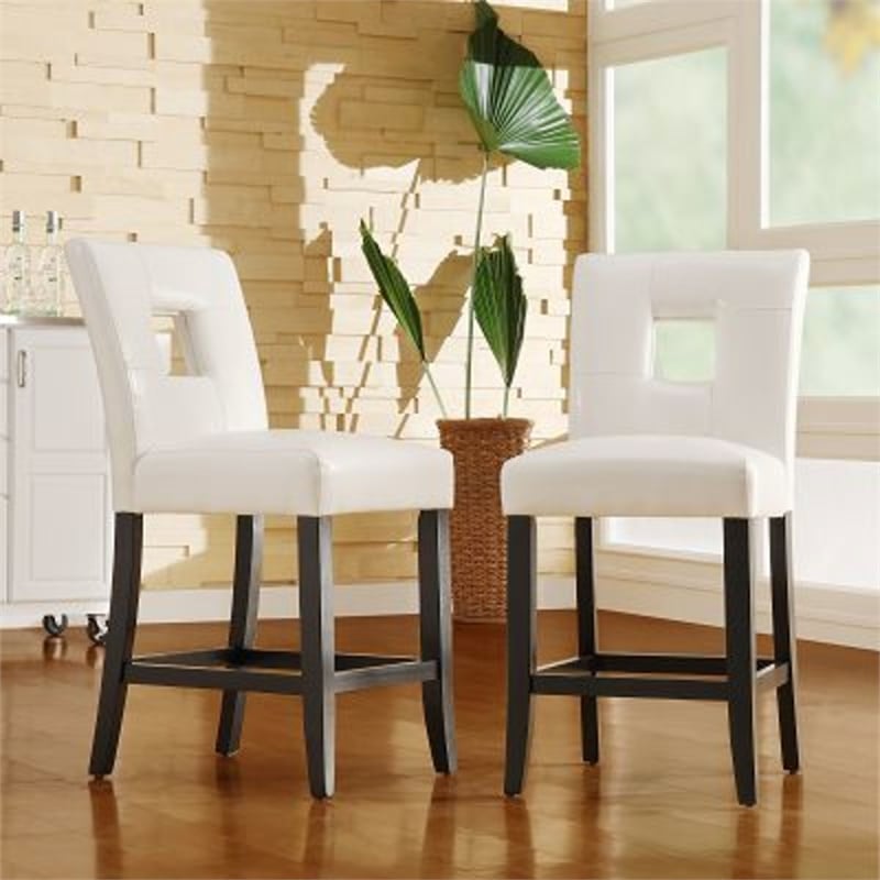 iNSPIRE Q Keyhole Back PU Wood Counter Height Stools (Set of 2) in White