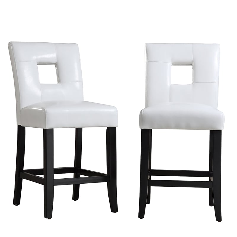 iNSPIRE Q Keyhole Back PU Wood Counter Height Stools (Set of 2) in White