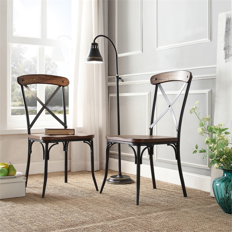 iNSPIRE Q Black Metal X-Cross Back Wood Dining Chairs (Set of 2)