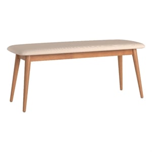 iNSPIRE Q Natural Oak Finish Wood Tapered Linen Dining Bench in Beige