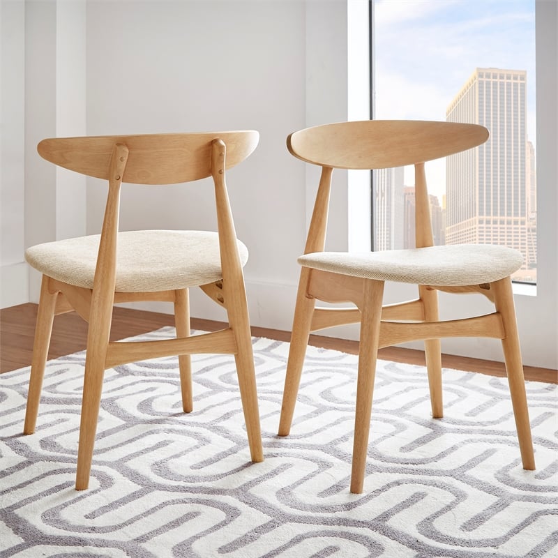 iNSPIRE Q Natural Finish Wood Tapered Dining Chairs (Set of 2) in Beige