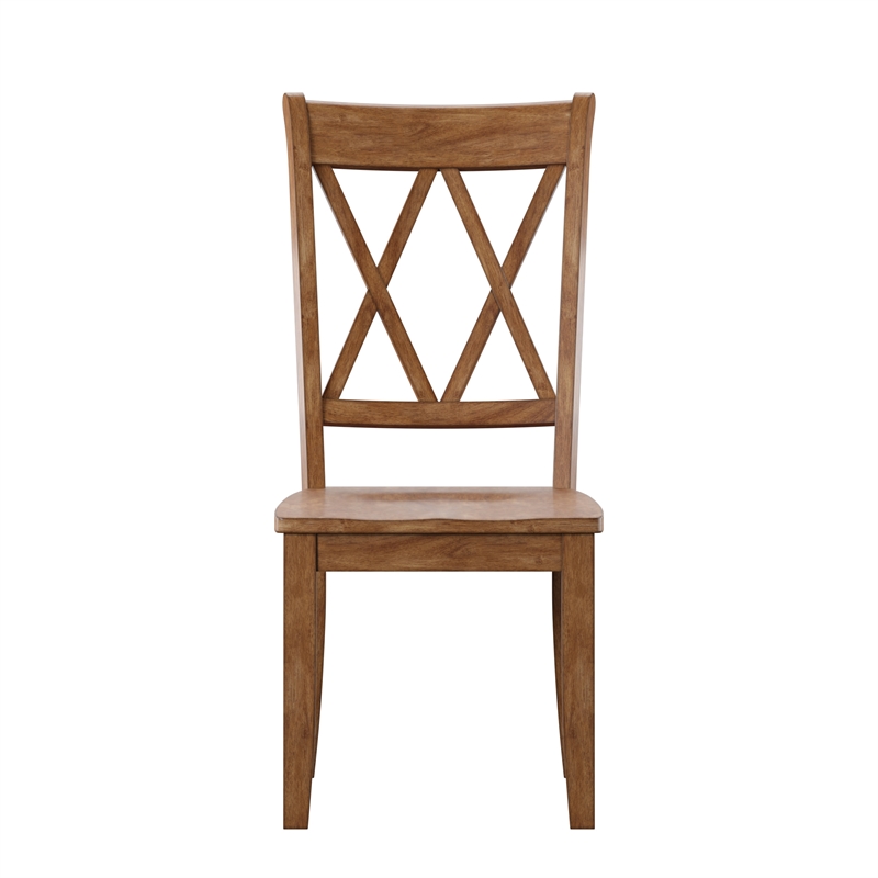 iNSPIRE Q Double X Back Wood Dining Chairs (Set of 2) in Oak