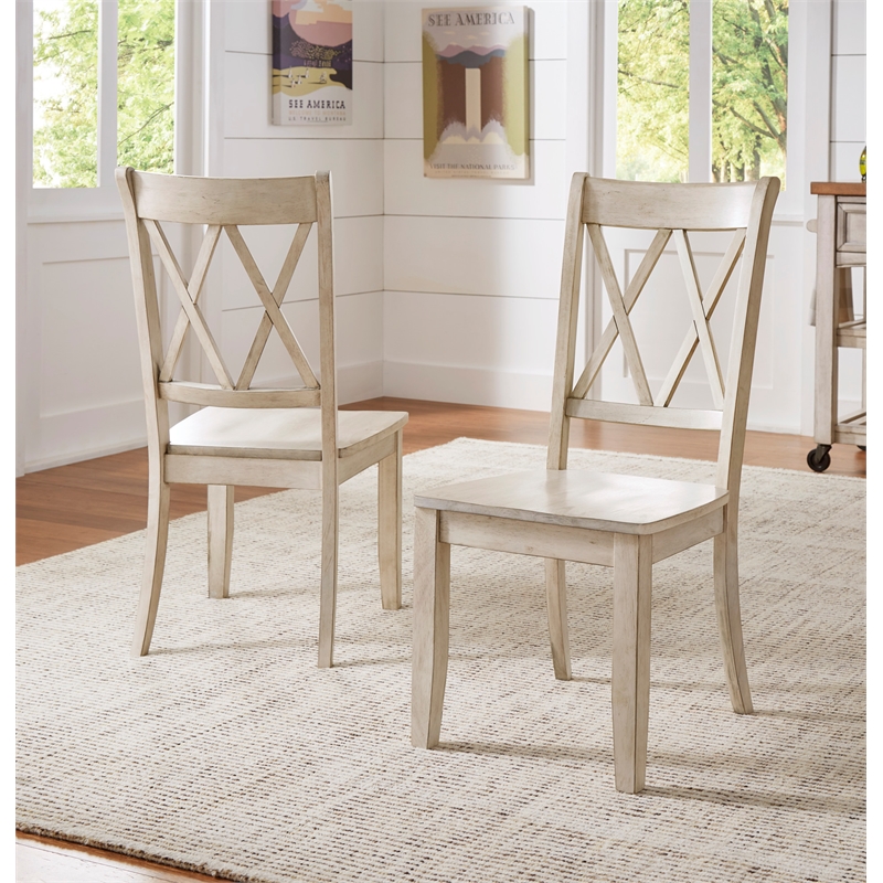 iNSPIRE Q Double X Back Wood Dining Chairs (Set of 2) in Antique White