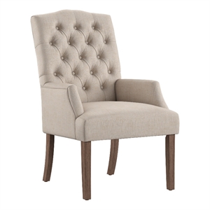 iNSPIRE Q Light Distressed Finish Wood Linen Tufted Dining Chair in Beige