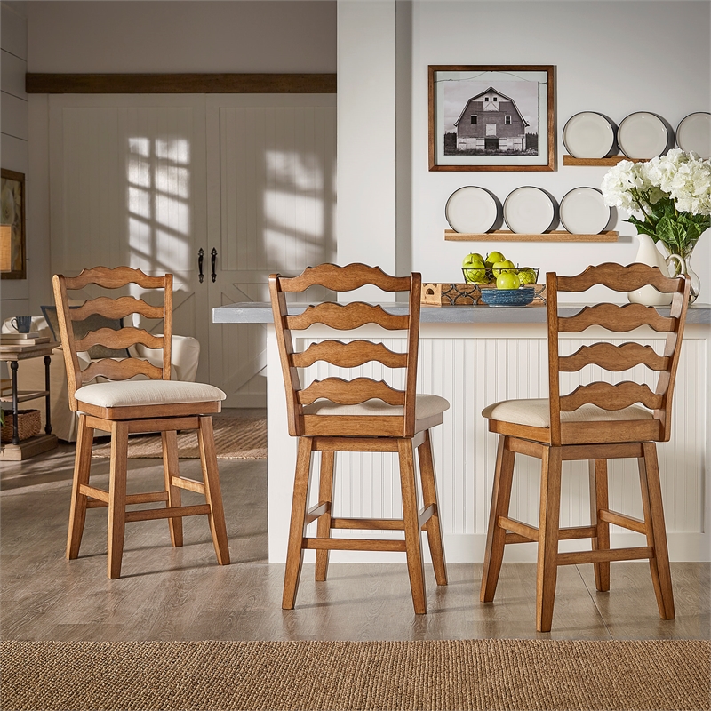 iNSPIRE Q French Ladder Back Counter Height Wood Swivel Stool in Oak