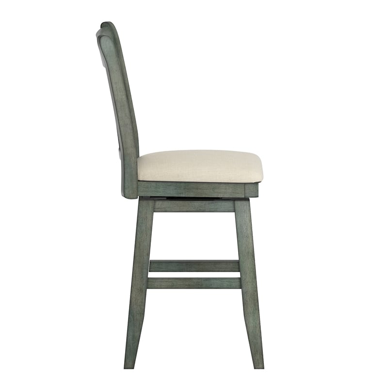 iNSPIRE Q Double X-Back Counter Height Wood Swivel Chair in Antique Sage Green