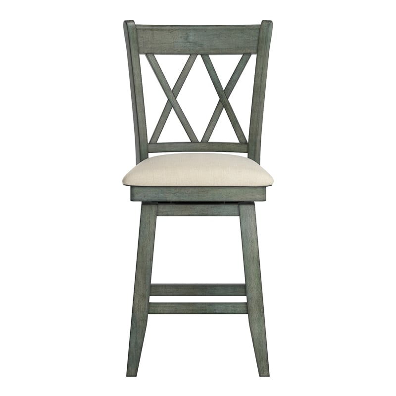 iNSPIRE Q Double X-Back Counter Height Wood Swivel Chair in Antique Sage Green