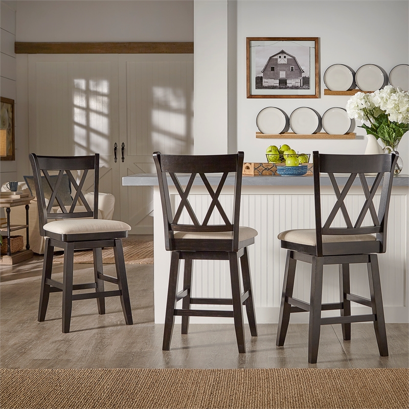 iNSPIRE Q Double X-Back Counter Height Wood Swivel Chair in Antique Black