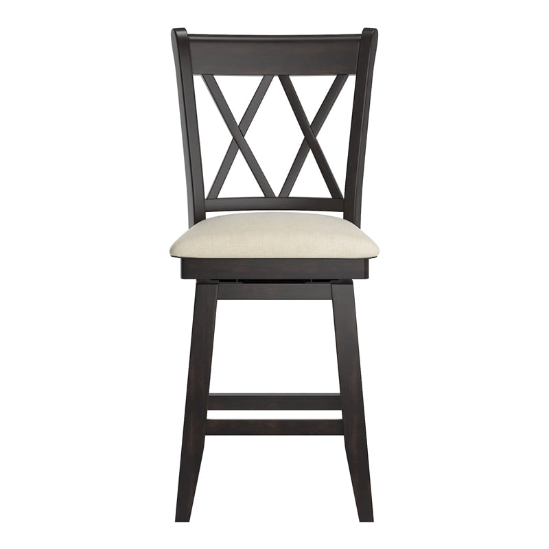 iNSPIRE Q Double X-Back Counter Height Wood Swivel Chair in Antique Black