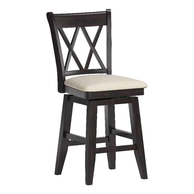 iNSPIRE Q Double X-Back Counter Height Wood Swivel Chair in Antique Black