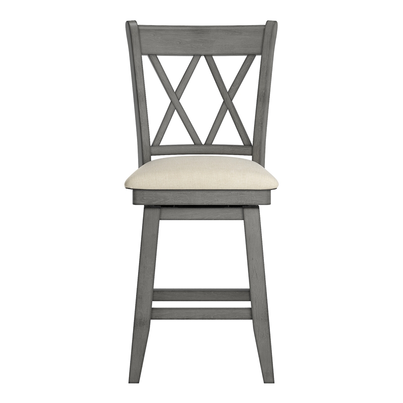 iNSPIRE Q Double X-Back Counter Height Wood Swivel Chair in Antique Gray