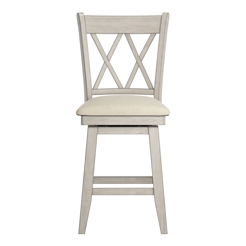 iNSPIRE Q Double X-Back Counter Height Wood Swivel Chair in Antique White