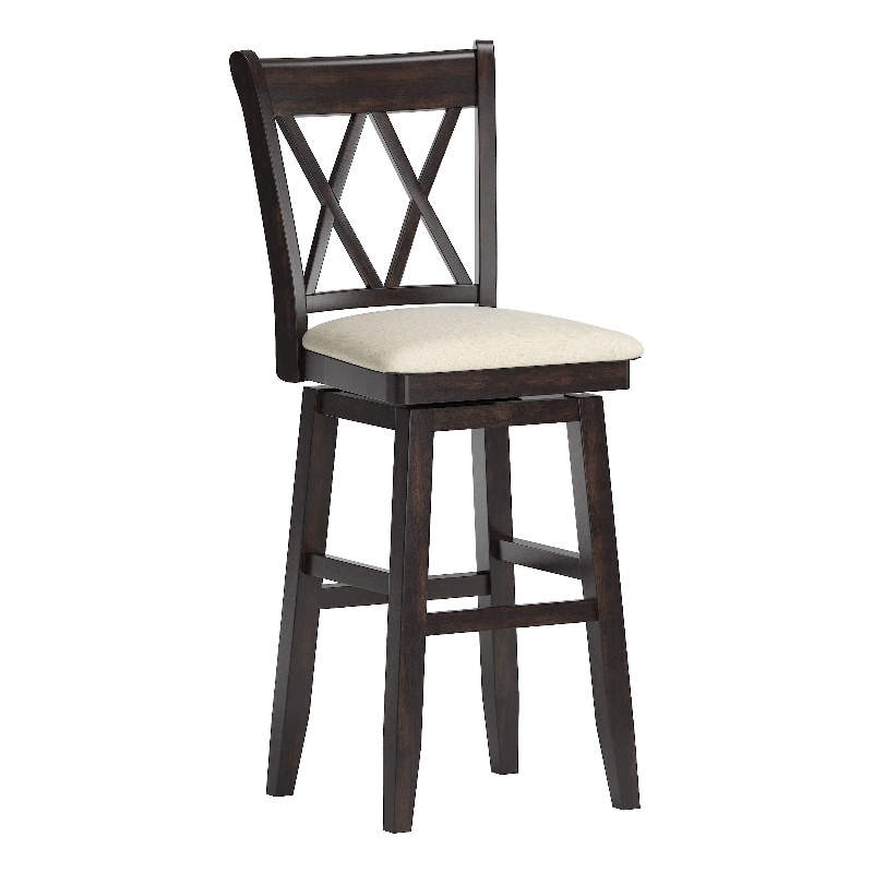 iNSPIRE Q Double X-Back Bar Height Wood Swivel Chair in Antique Black