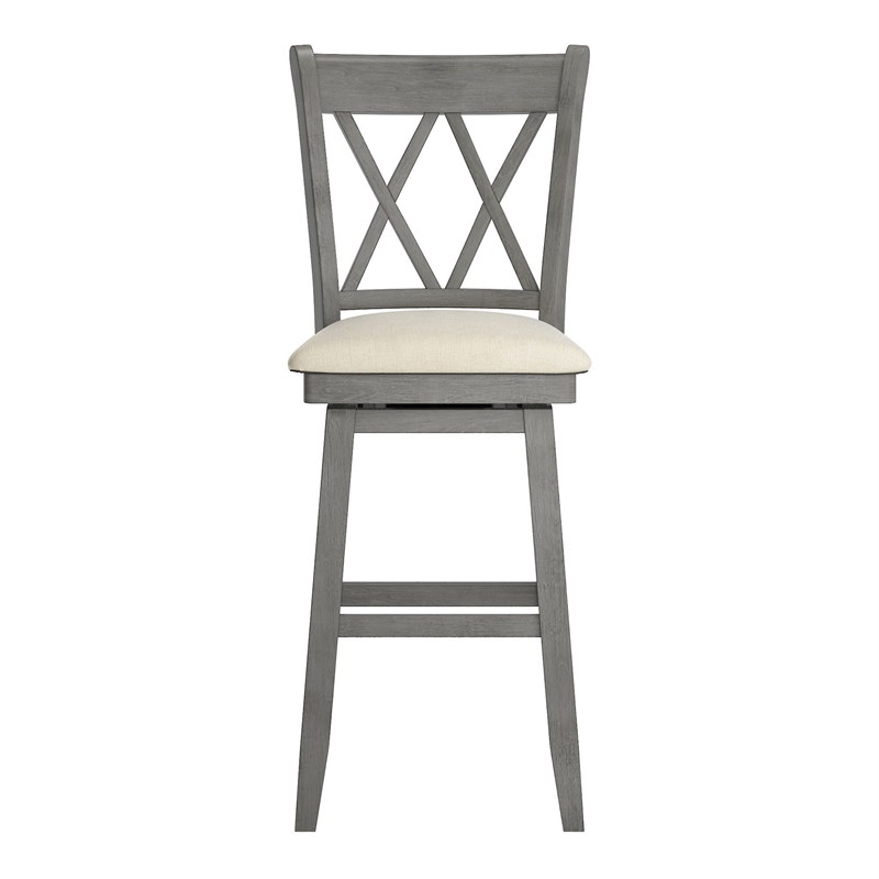 iNSPIRE Q Double X-Back Bar Height Wood Swivel Chair in Antique Gray