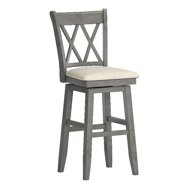 iNSPIRE Q Double X-Back Bar Height Wood Swivel Chair in Antique Gray