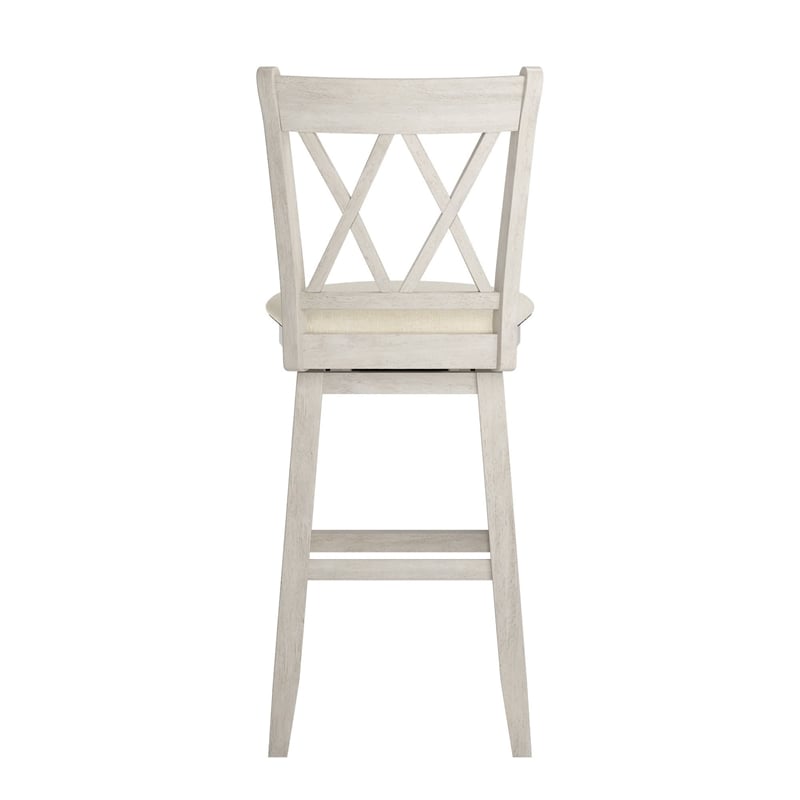 iNSPIRE Q Double X-Back Bar Height Wood Swivel Chair in Antique White