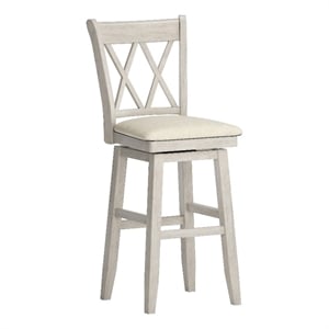 iNSPIRE Q Double X-Back Bar Height Wood Swivel Chair in Antique White