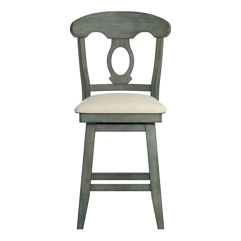 iNSPIRE Q Napoleon Back Counter Height Wood Swivel Chair in Antique Sage Green
