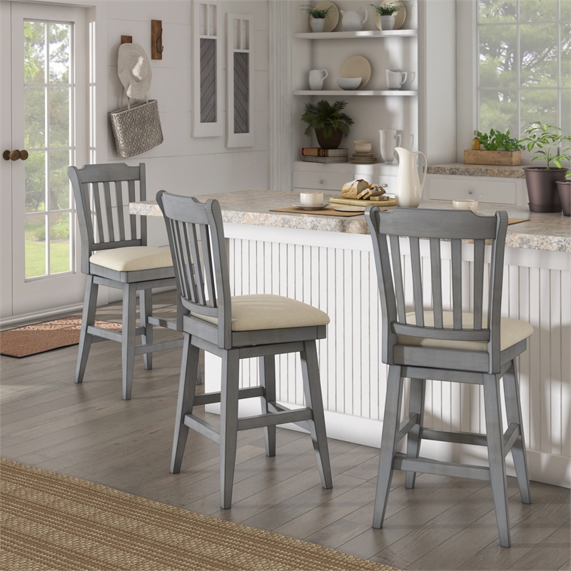 iNSPIRE Q Slat Back Counter Height Wood Swivel Chair in Antique Gray