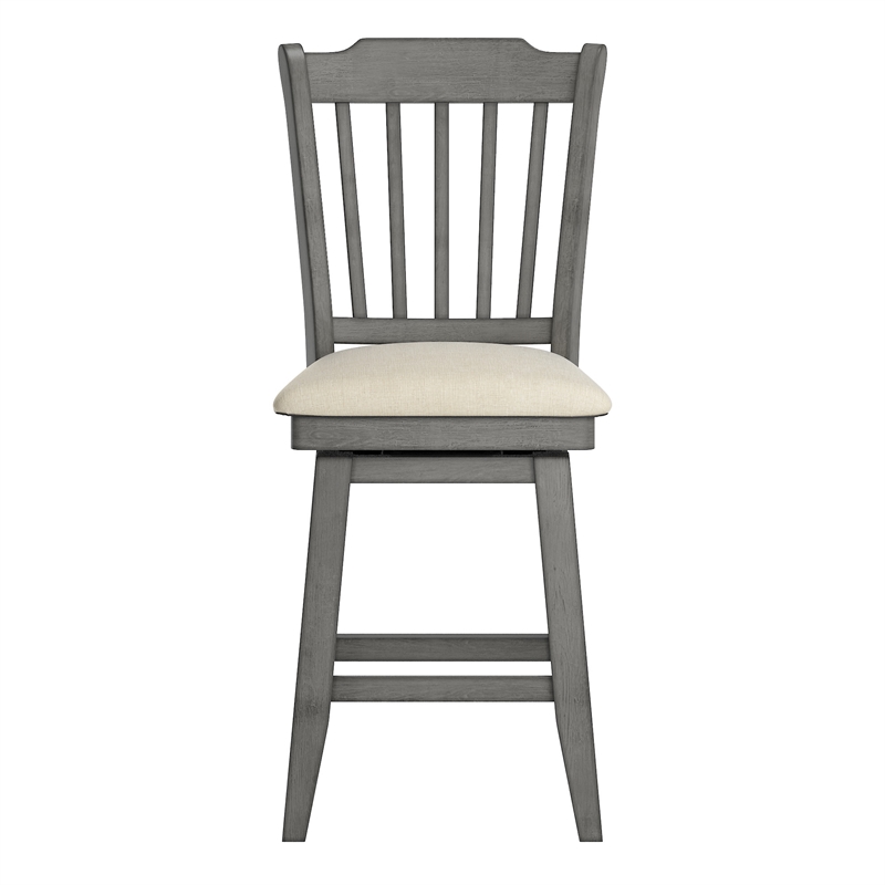 iNSPIRE Q Slat Back Counter Height Wood Swivel Chair in Antique Gray